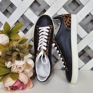 Stuart Weitzman Livvy Leopard Print Calf Hair and Leather Sneaker Size 8.5